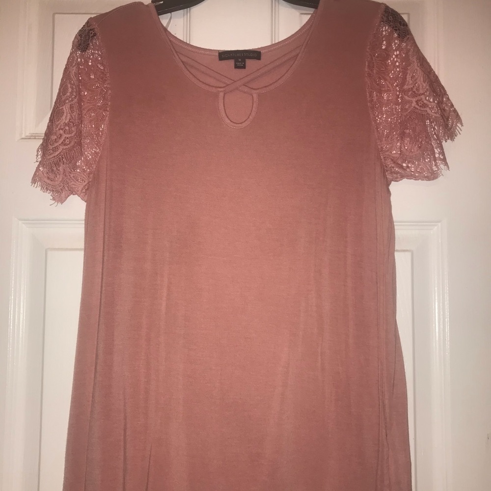 Pink top with lace sleeve detail